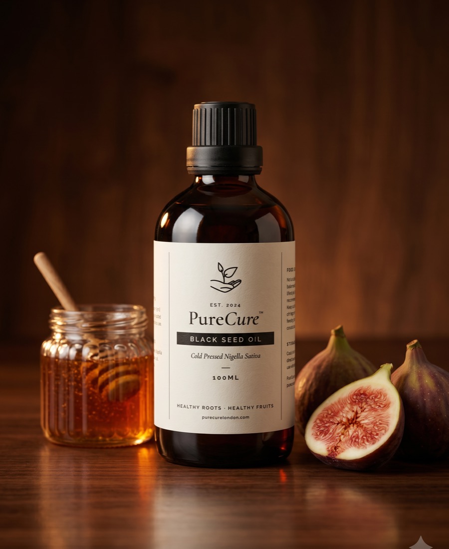 PureCure cold pressed black seed oil, 100ml amber glass bottle, Nigella sativa