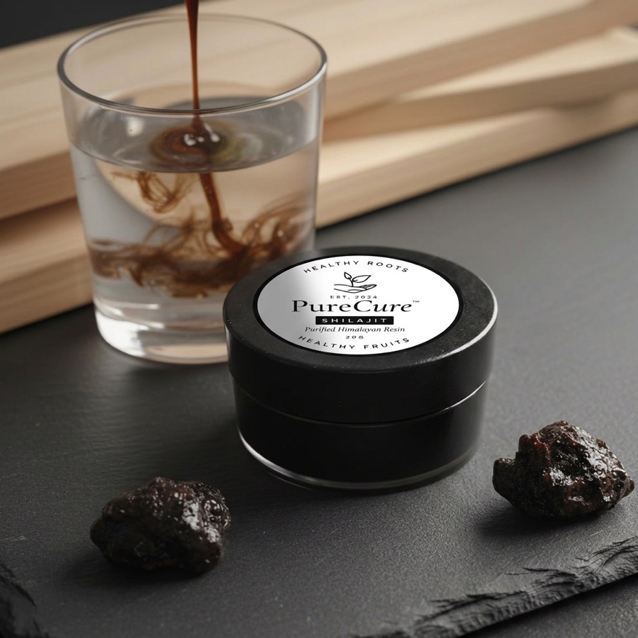 PureCure Himalayan Shilajit resin dissolving in warm water
